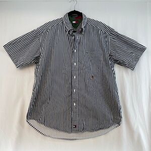 Tommy Hilfiger Short Sleeve Button Down Shirt Navy White Stripe Men L VINTAGE